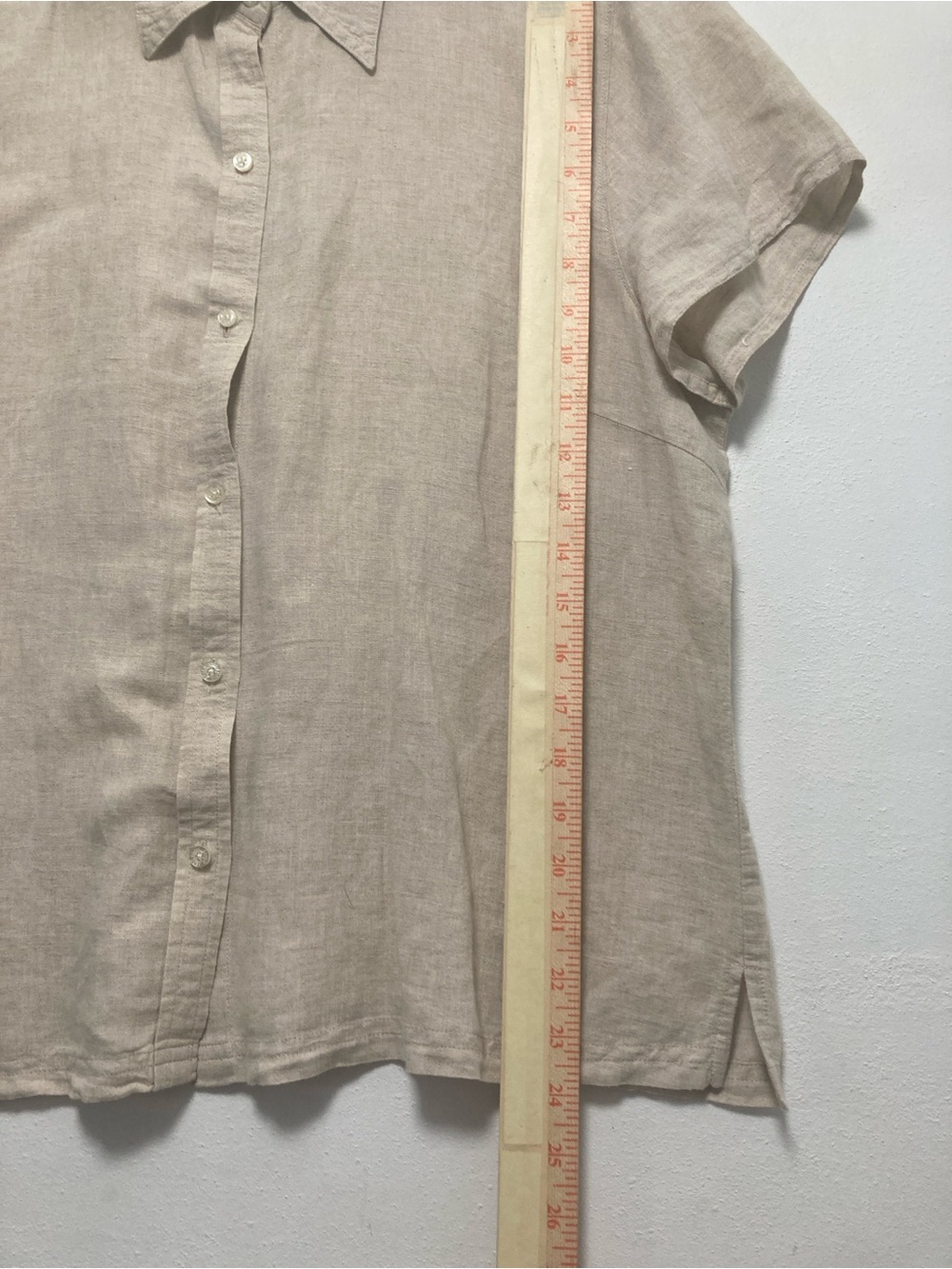 Eddie Bauer Vintage Linen Blend Short Sleeve Button Up Shirt Beige Size L Women' - Picture 6 of 16